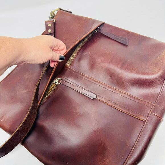 Vintage Brown Leather Shoulder Bag Large Slouchy Tote Satchel Unbranded - Picture 7 of 14